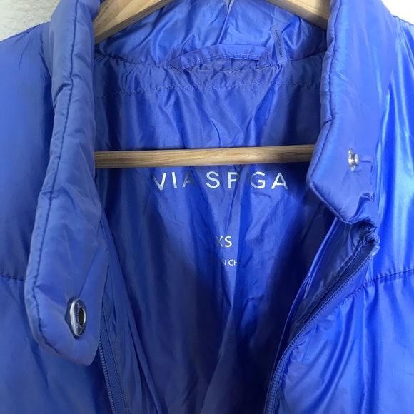 NWT Via Spiga Blue Smocked Quilted Puffer Coat - Picture 7 of 10